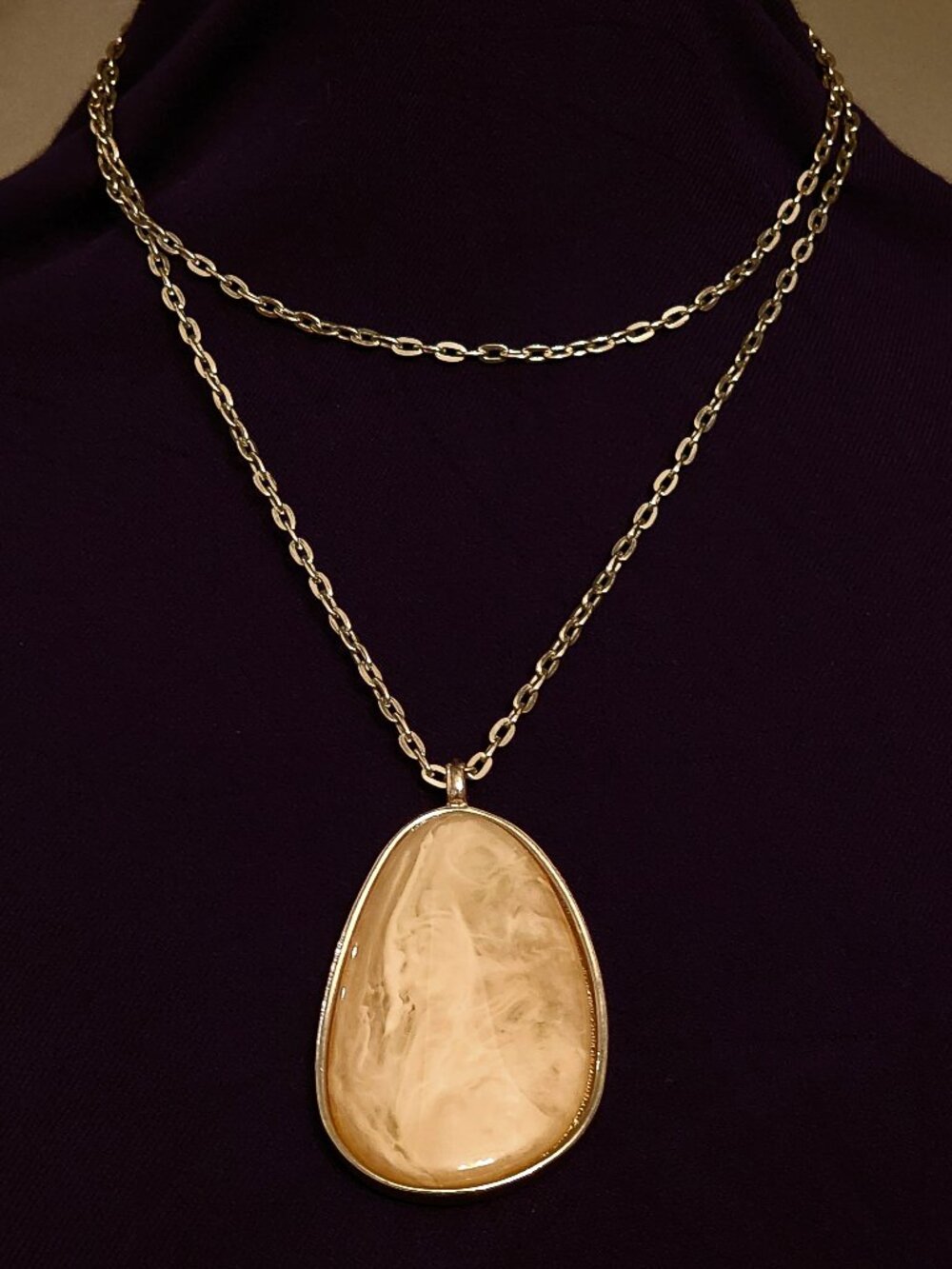 INC International Concepts Long Cream Pendant Gold Tone Statement Necklace